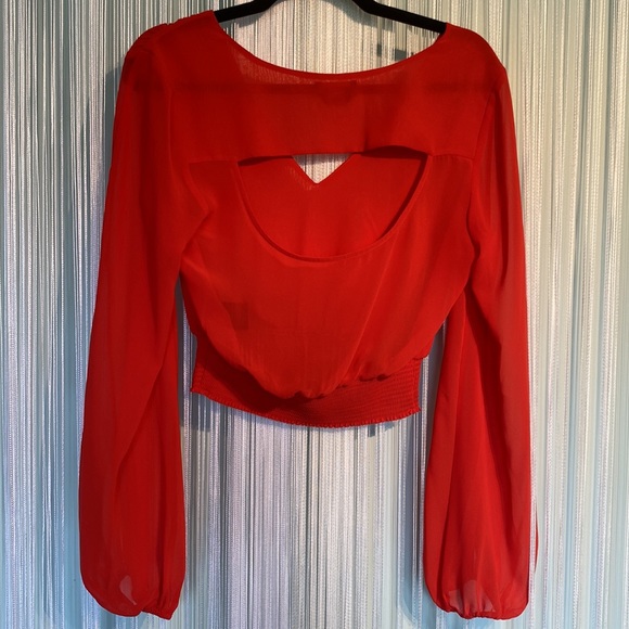 Bebe Coral Semi Sheer V Neck Open Slit Sleeve Blouse NWOT Size S - Picture 17 of 17